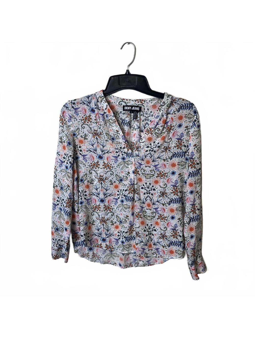 DKNY Jeans Romantic Floral V-Neck Coastal Flowy Blouse Boho Women’s Top Small